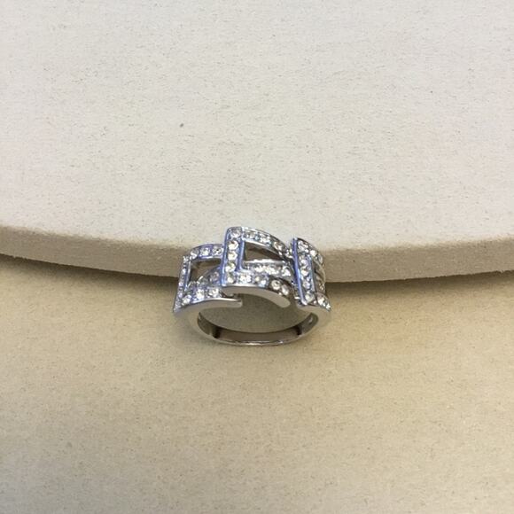 Silver Trio-Crystal Rows Ring - Picture 1 of 8